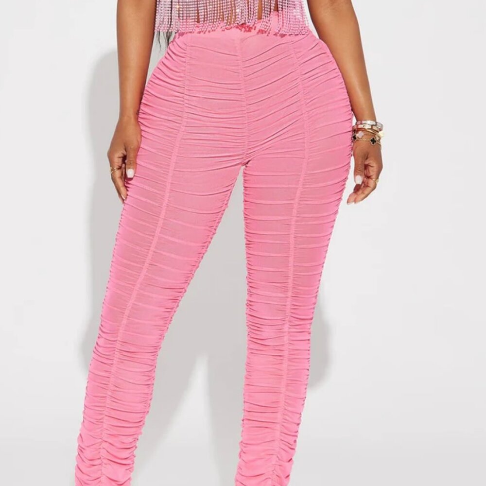 Hot Pink Rushed Mesh Leggings